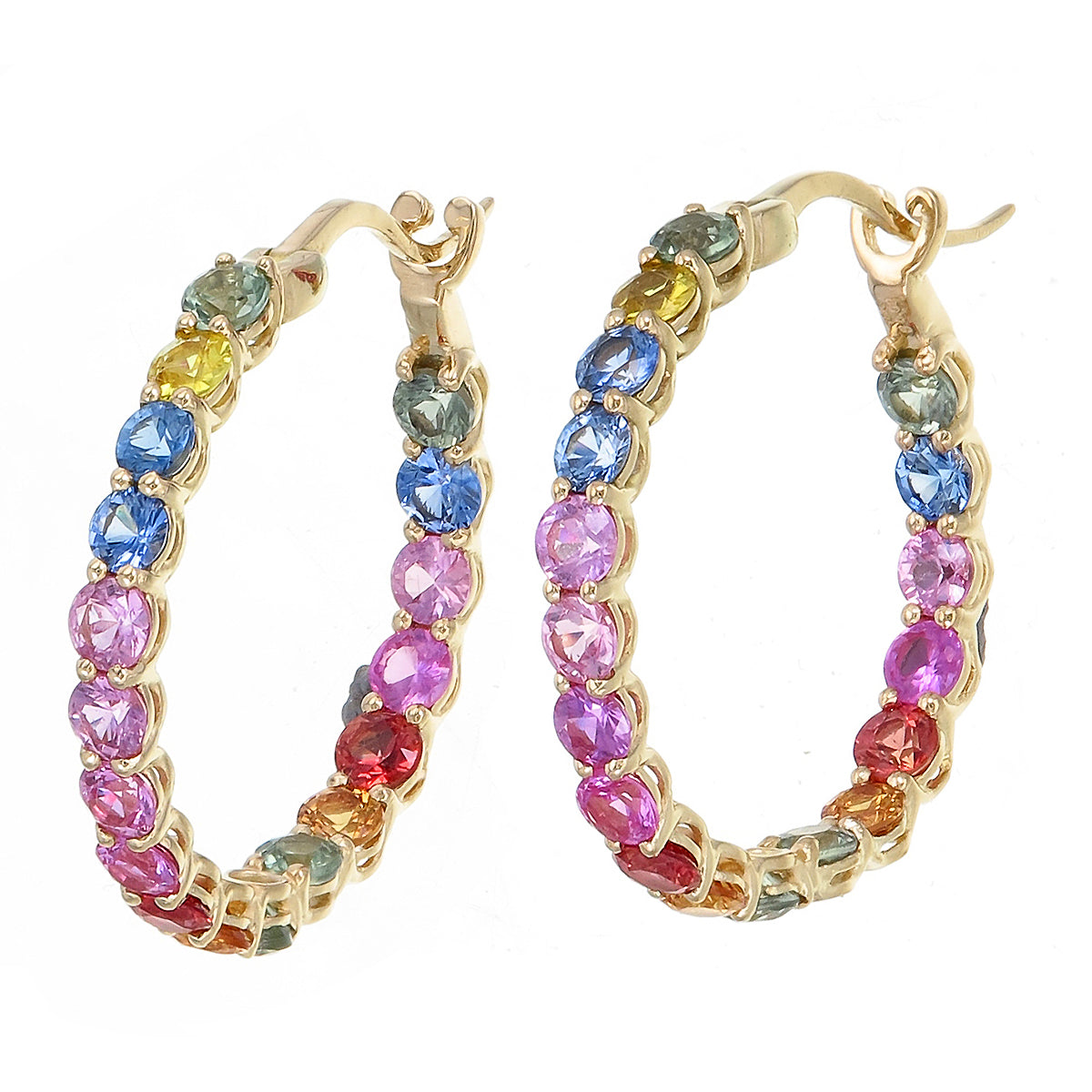 18K Rainbow Sapphire Hoops