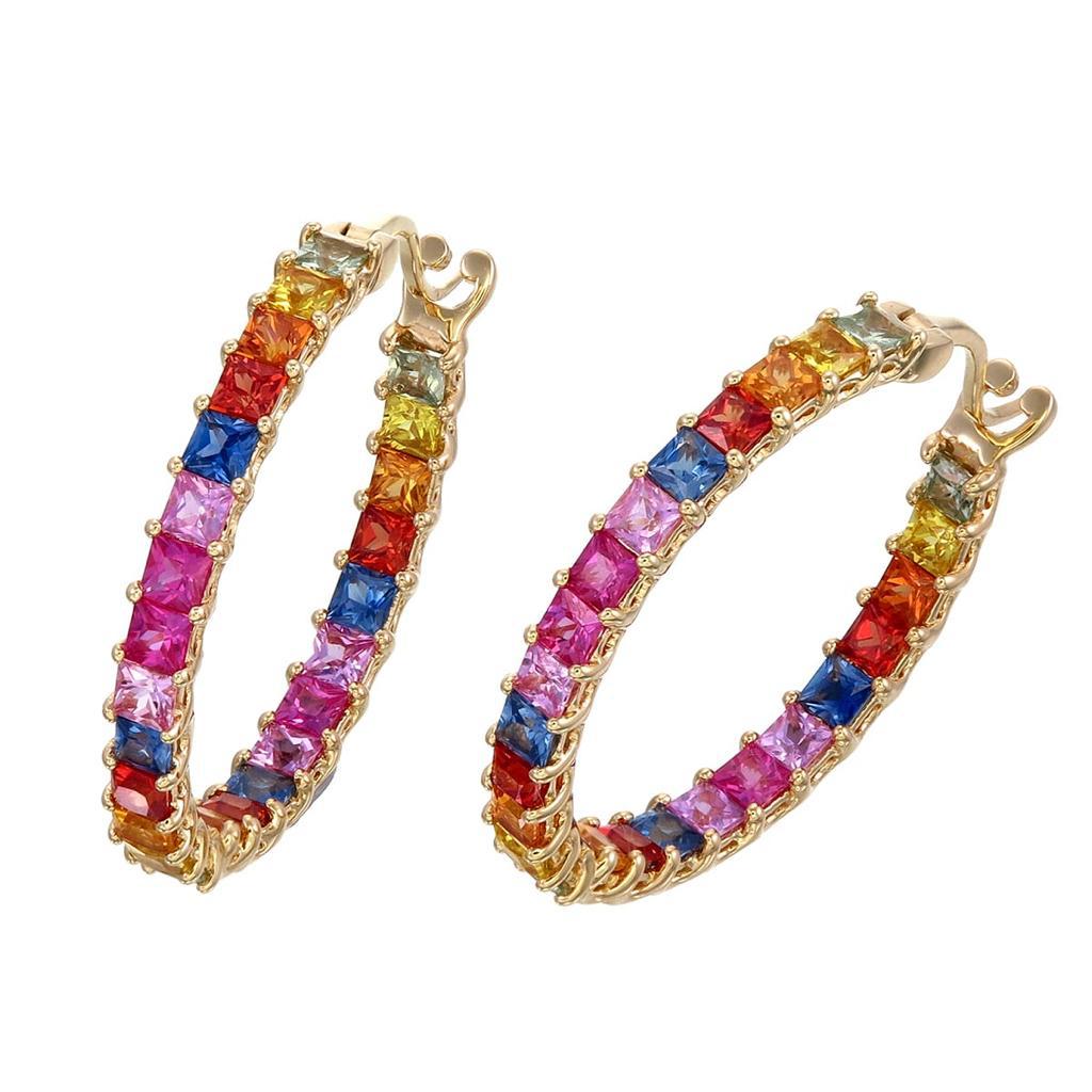 18K Rainbow Sapphire Princess Hoops