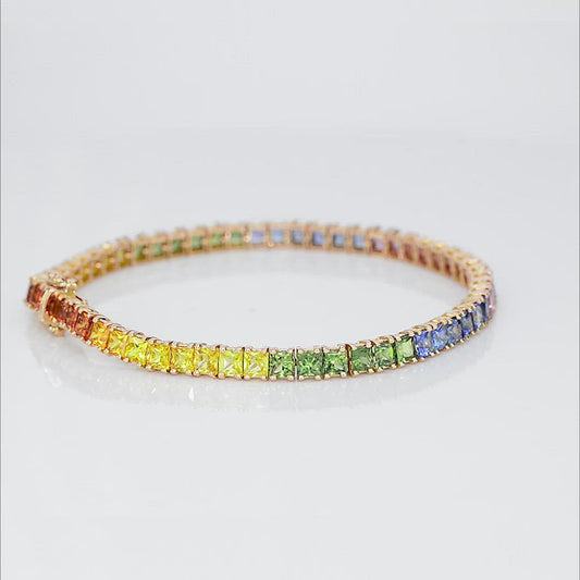 18K Rainbow Sapphire Princess Bracelet