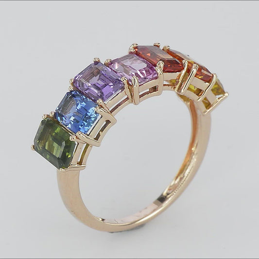 18K Half Eternity Rainbow Ring