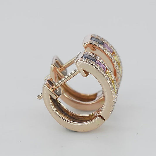18K Rainbow Diamond Cuff Earrings