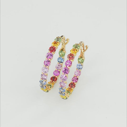 18K Rainbow Sapphire Hoops