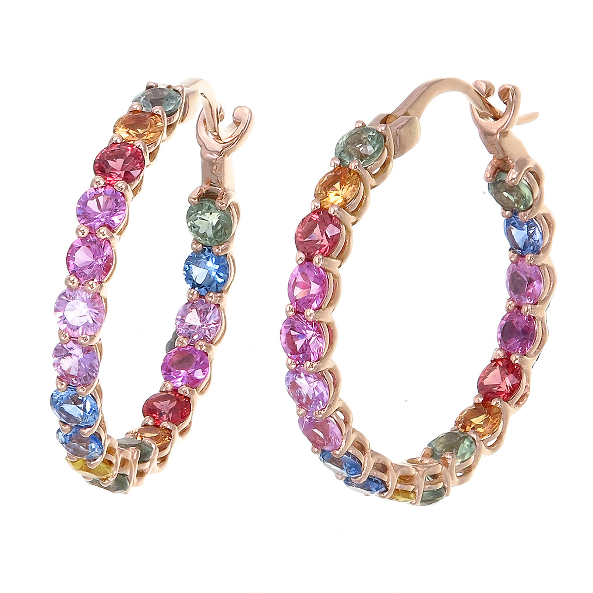 18K Rainbow Sapphire Hoops