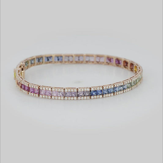 18K Rainbow Sapphire Diamond Princess Bracelet
